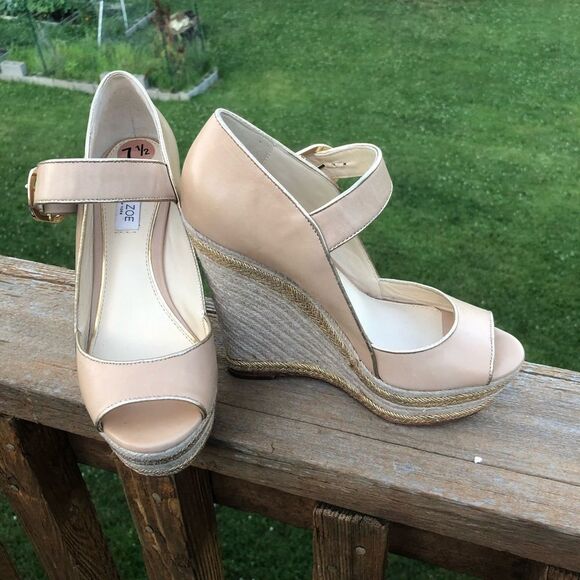 Rachel Zoe Shoes - Rachel Zoe peep toe nude wedge buckle heels, size 7.5